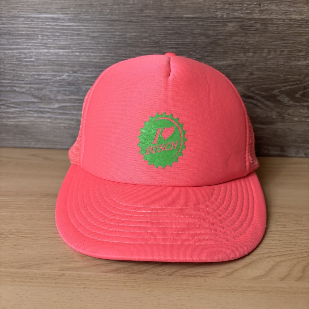 Vintage Busch Light Hat Cap Snap Back Womens Pink Green Trucker Beer Brewing